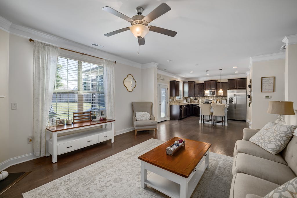 Bright living room with integrated kitchen and stylish modern decor in Annville, PA